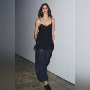 ZARA Black Lace Camisole Top Medium NWT